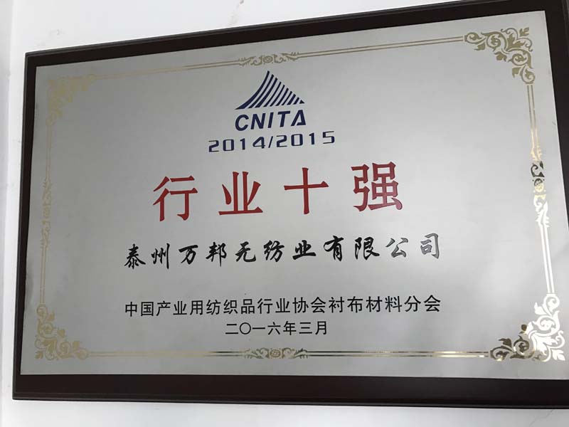 中国产业用纺织品行业协会衬布材料分会 行业十强